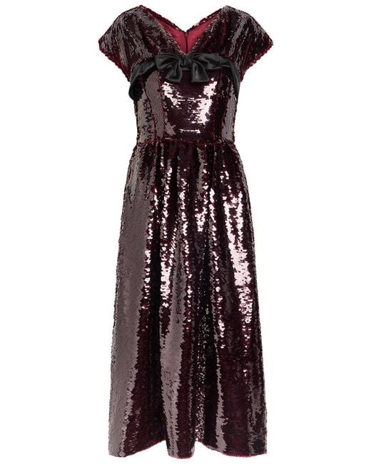 Simone Rocha Purple Bow-Appliquéd Sequin-Embellished Midi Dress