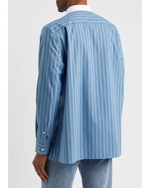 Loewe Blue Striped Logo Cotton-poplin Shirt for men