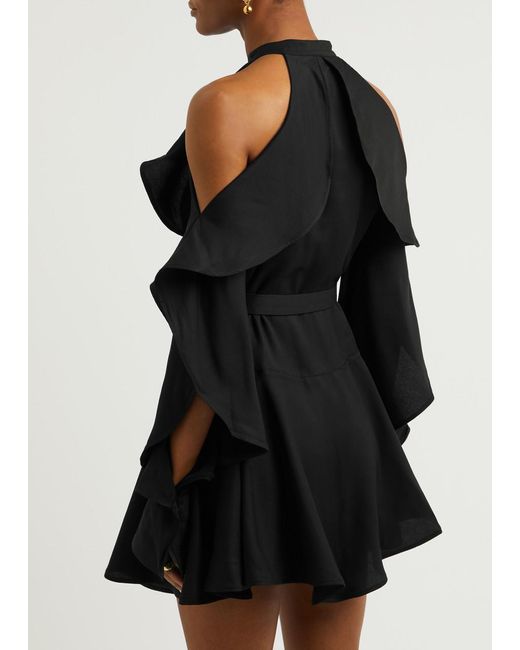 Palmer//Harding Black Glimmer Ruffled Twill Mini Dress