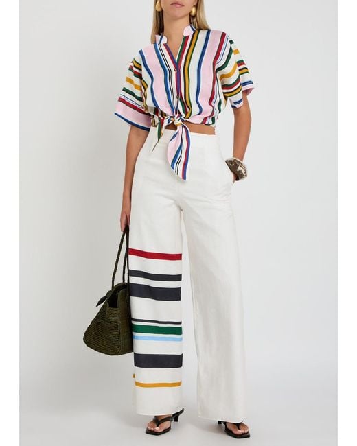 Cala De La Cruz Multicolor Leroy Striped Cropped Linen Top
