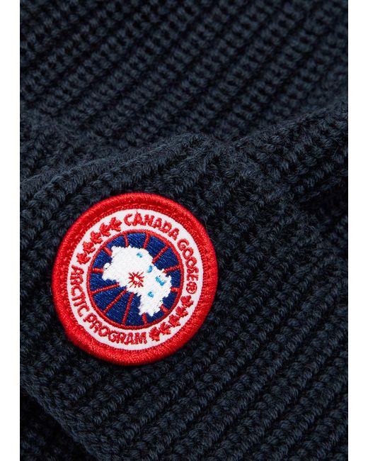 Canada Goose Blue Arctic Disc Ribbed Wool Beanie