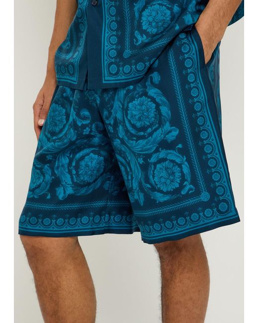 Versace Blue Printed Silk Shorts for men