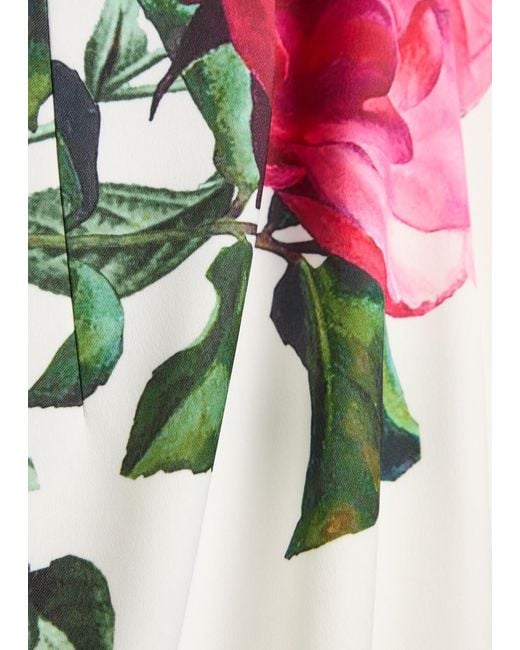 Alice + Olivia White Nina Floral-Print Satin-Crepe Midi Dress