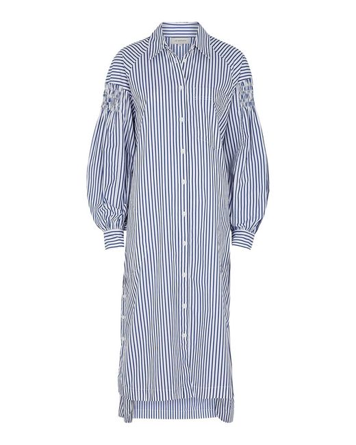 Lee Mathews Blue Landon Striped Cotton-Poplin Midi Dress
