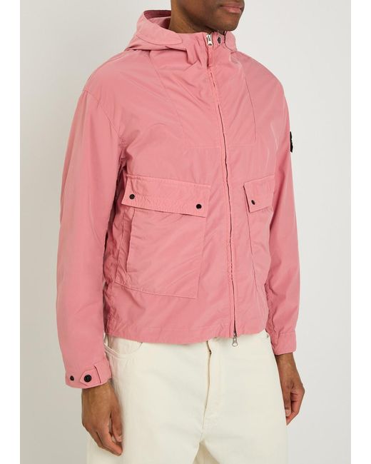 Stone Island Pink Hooded Poplin Jacket for men