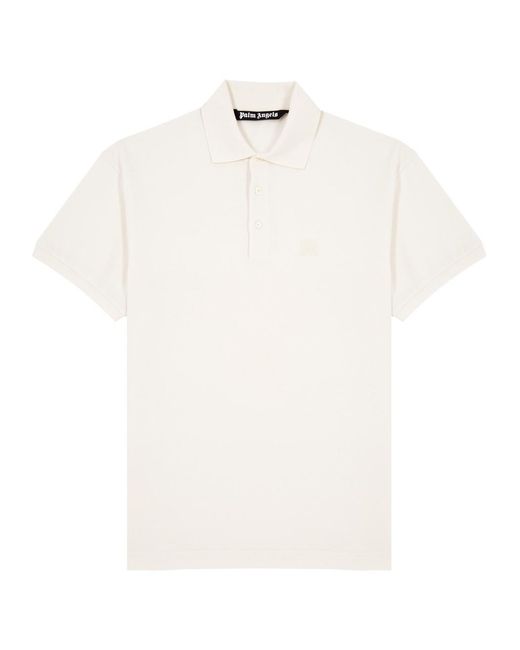 Palm Angels White Logo-Embroidered Piqué Cotton Polo Shirt for men