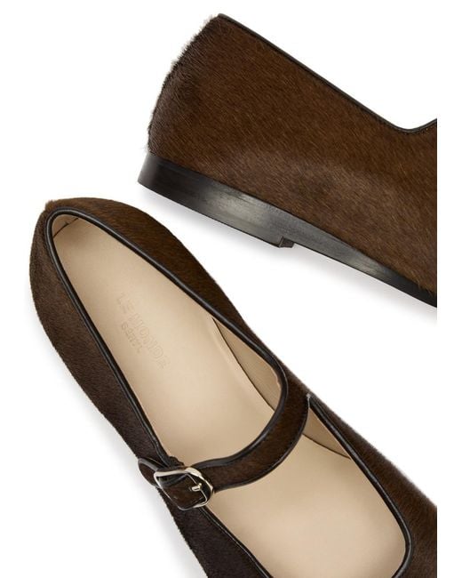 Le Monde Beryl Brown Mary Jane Calf-Hair Flats