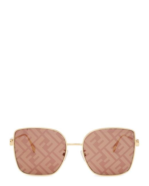 Fendi Brown Ff-Print Square-Frame Sunglasses