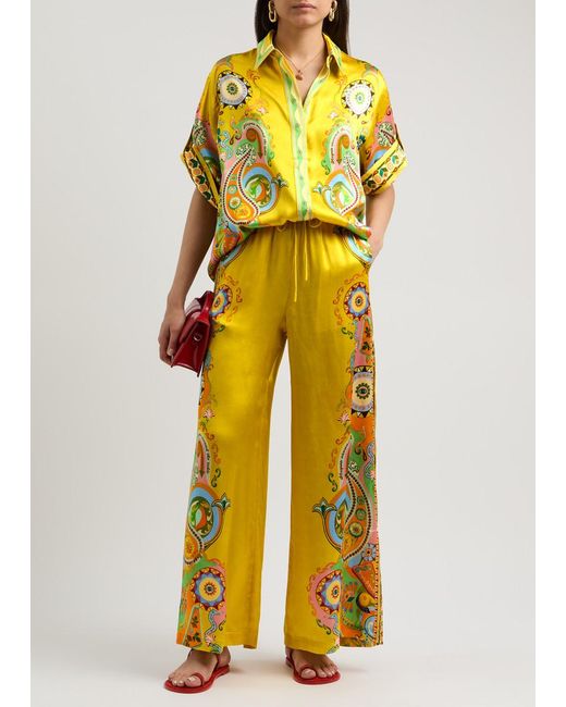 ALÉMAIS Yellow Pinball Printed Silk-Satin Shirt