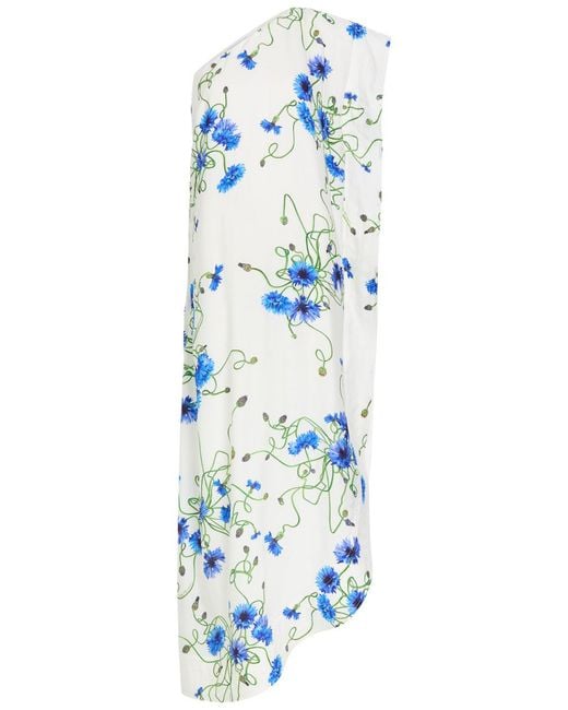 Stella McCartney Blue Asymmetric Floral-Print Satin Maxi Dress
