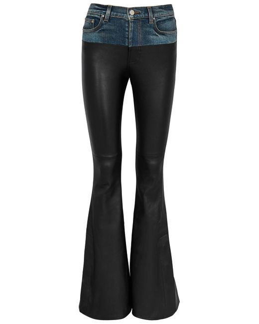 Amiri Hybrid And Leather Flared Jeans in Blue Lyst