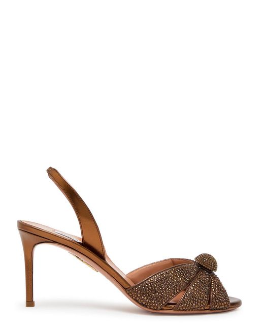 Aquazzura Brown Italian Flirt 75 Embellished Metallic Nappa Sandals
