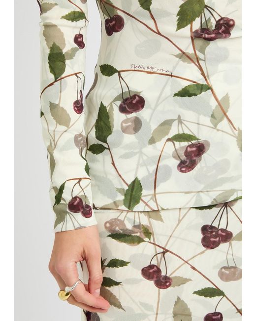 Stella McCartney Gray Cherry Print Mesh Top