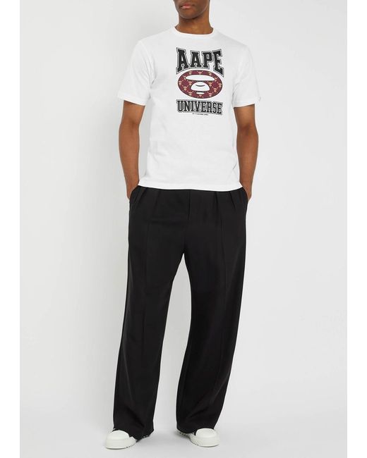 Aape White Moonface Universe Printed Cotton T-Shirt for men