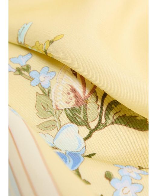 Self-Portrait Yellow Belted Floral Satin Midi Dress