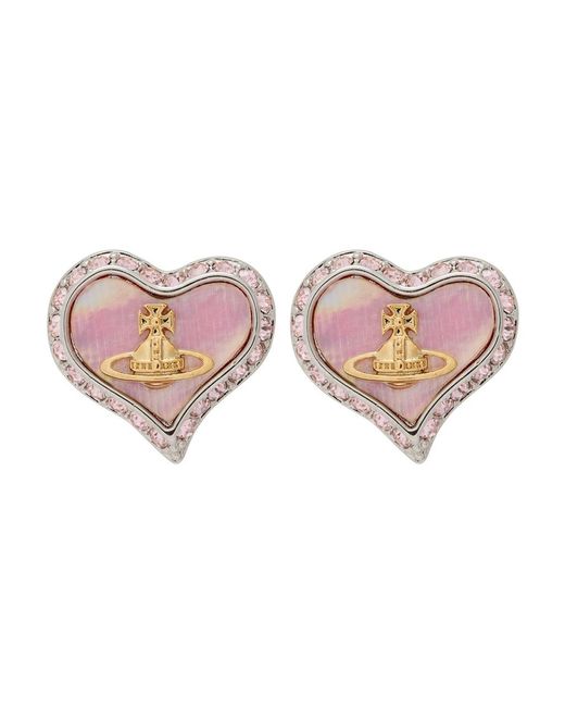 Vivienne Westwood Pink Petra Heart Crystal-Embellished Stud Earrings