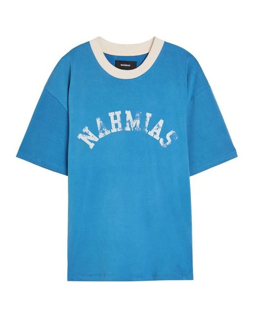 NAHMIAS Blue Arch Ringer Logo Cotton T-Shirt for men