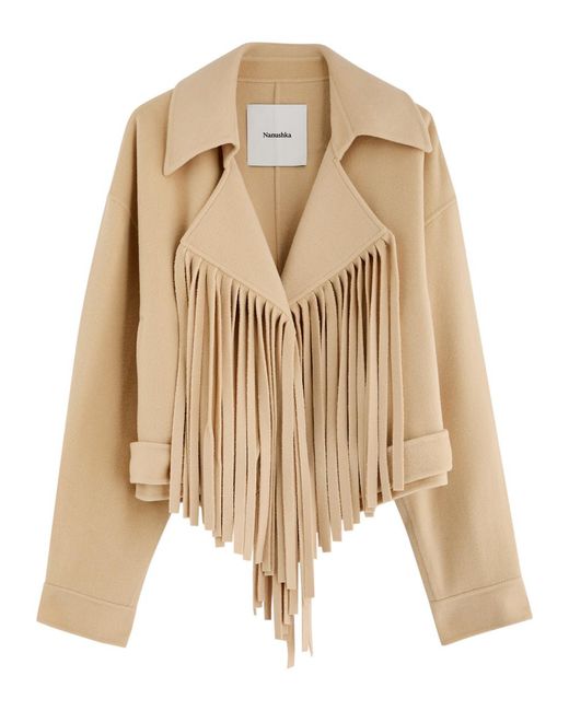Nanushka Natural Ticia Fringed Wool-Blend Jacket