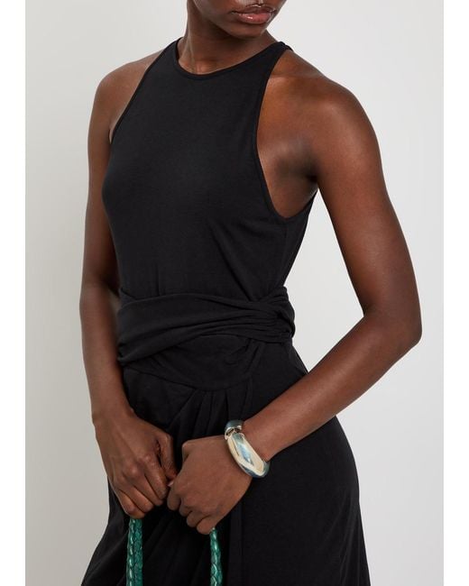 Another Tomorrow Black Sarong-Effect Jersey Midi Dress