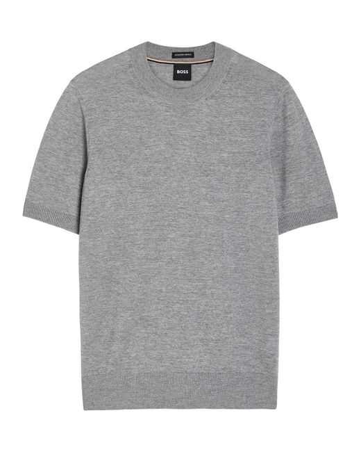 Boss Gray Fine-Knit Wool T-Shirt for men