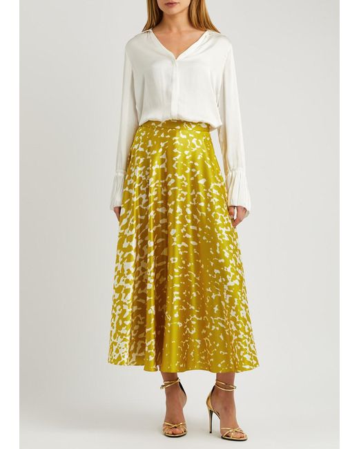 Roksanda Yellow Ameera Printed Silk-satin Midi Skirt