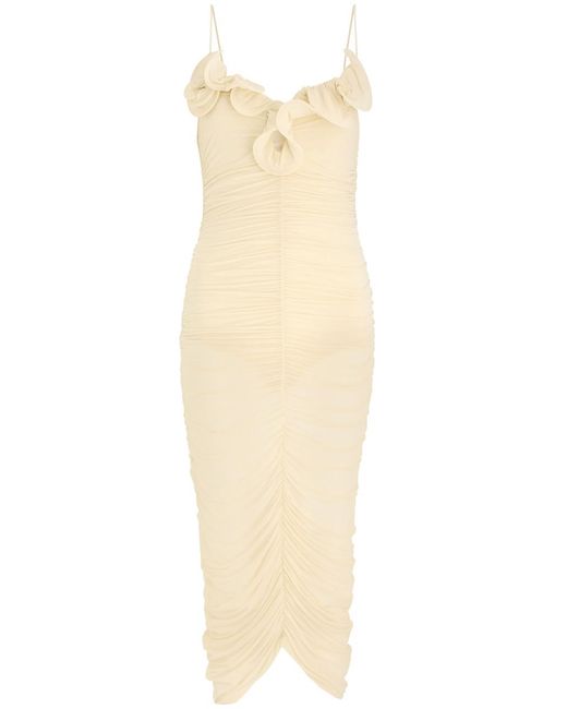 Magda Butrym White Ruched Ruffled Stretch-Jersey Midi Dress