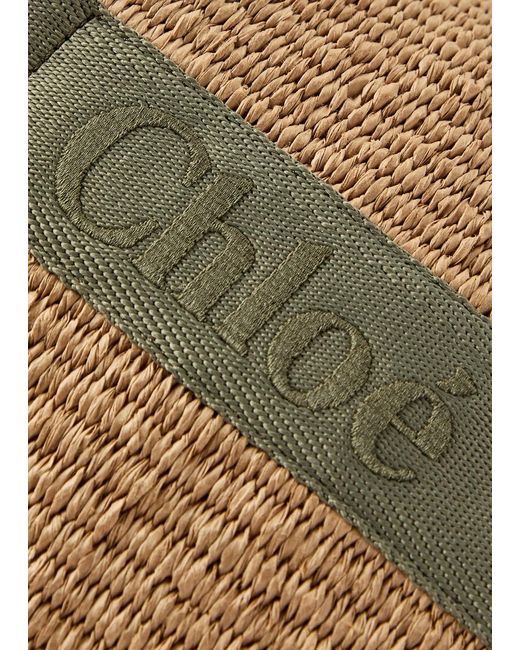 Chloé Green Woody Logo-Embroidered Raffia Basket Bag