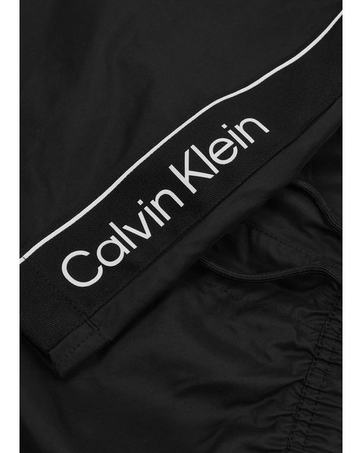 Calvin Klein Black Logo Striped Shell Swim Shorts for men