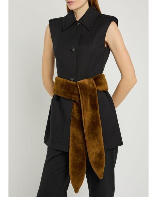 Nour Hammour Brown Shearling Sash Belt