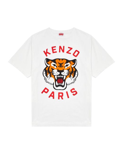 KENZO White Lucky Tiger Printed Cotton T-Shirt for men