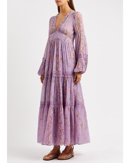 byTiMo Purple Floral-print Tiered Georgette Maxi Dress