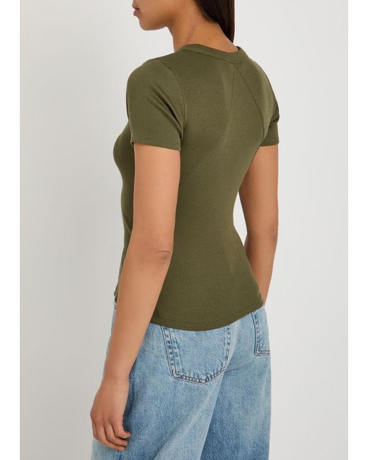 Rag & Bone Green Ribbed Stretch-Cotton T-Shirt