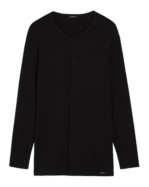 Tom Ford Black Henley Stretch-Cotton Top for men