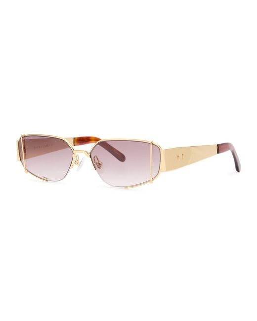For Art's Sake Pink Talia 18Kt-Plated Rectangle-Frame Sunglasses