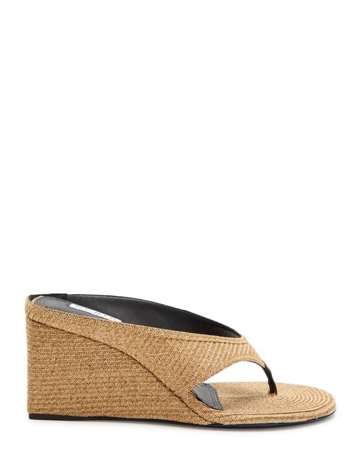 Alaïa Brown Cube 75 Raffia Thong Wedge Mules
