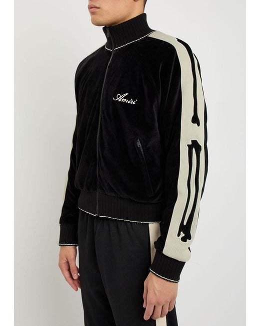 Amiri Black Bones Appliquéd Velour Track Jacket for men