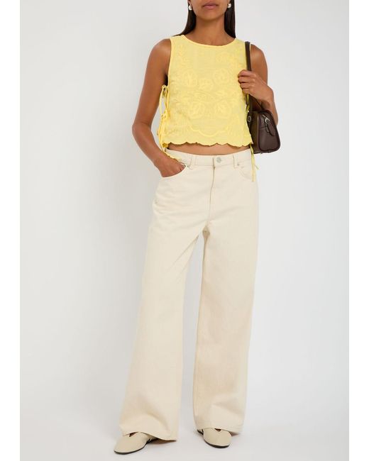 Free People Yellow Faded Gardens Floral-Embroidered Cotton Tank