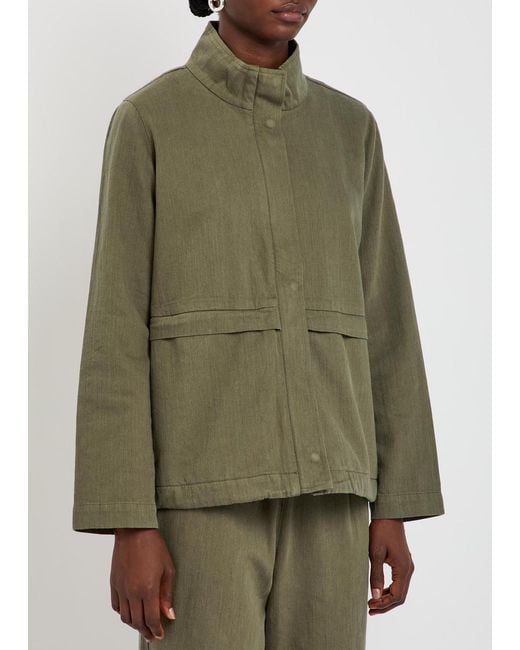 Eileen Fisher Green Cotton And Linen-Blend Jacket