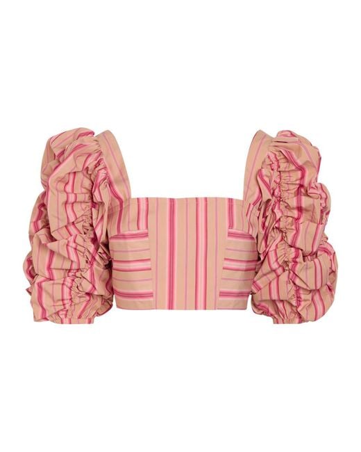 Thierry Colson Pink Misia Striped Puff Sleeve Cotton Top