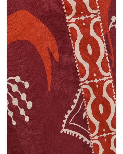 Johanna Ortiz Red Buen Viento Halterneck Linen Midi Dress