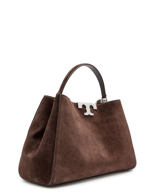 Tory Burch Brown Eleanor T-Logo Suede Top Handle Bag