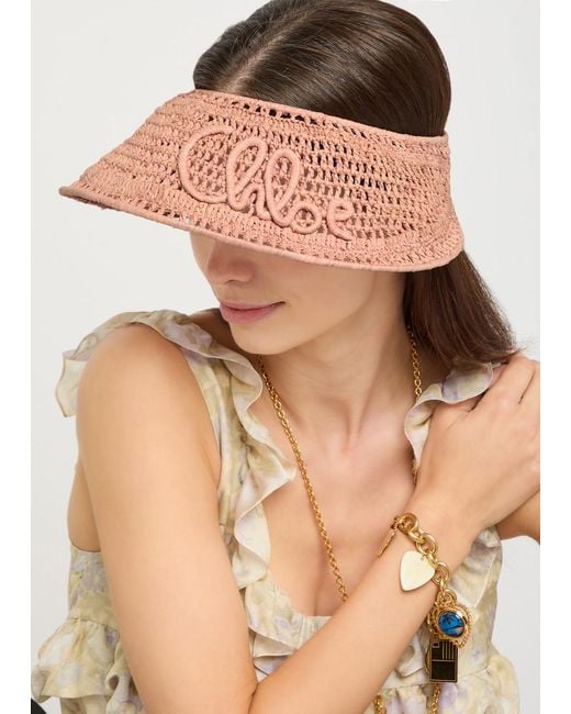 Chloé Pink Chloé Logo-Embroidered Raffia Visor