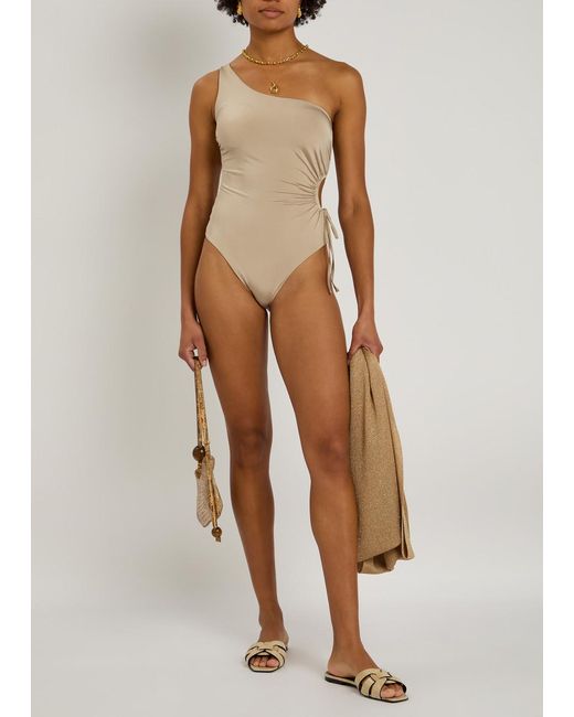 Max Mara Natural Canarie Pearlescent One Shoulder Swimsuit