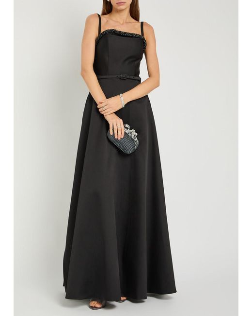 Roland Mouret Black Curved Crystal-Embellished Taffeta Gown