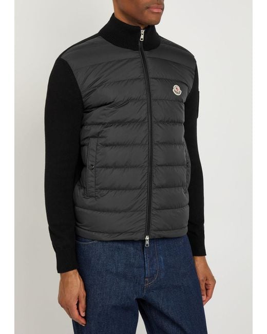 Moncler Black Quilted Cotton And Shell Jacket for men