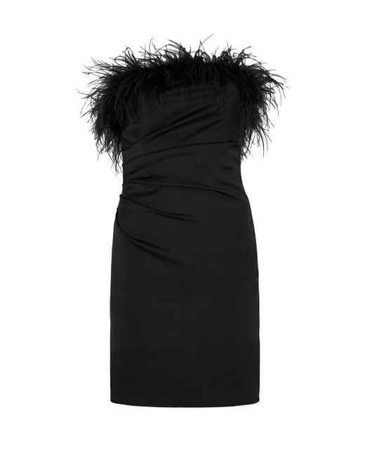 De La Vali Black Spicy Feather-trimmed Mini Dress