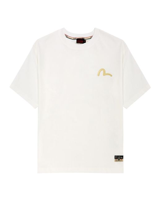Evisu White The Great Wave Daicock Printed Cotton T-Shirt for men