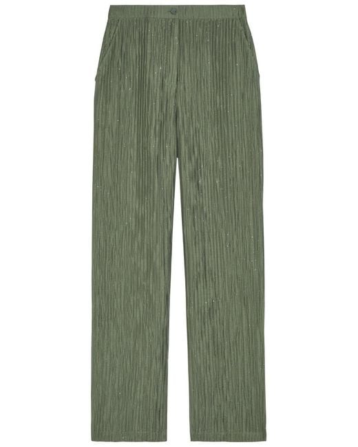 Emporio Armani Green Crinkled Straight-Leg Trousers