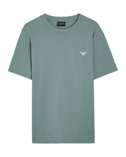 Emporio Armani Green Logo-Embroidered Cotton T-Shirt for men