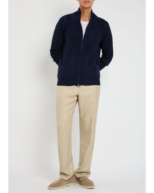 Aurélien Blue Ribbed-Knit Wool And Cashmere-Blend Cardigan for men